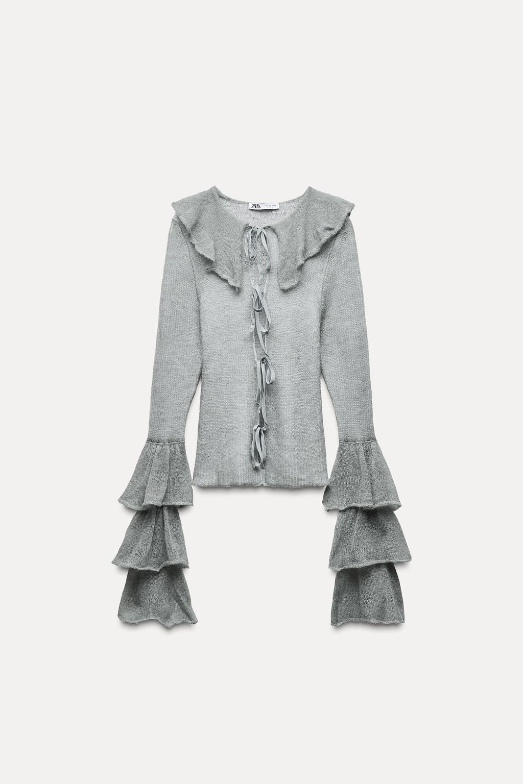 RUFFLED ALPACA AND FELT TEXTURE BLEND CARDIGAN - Zara фото 5