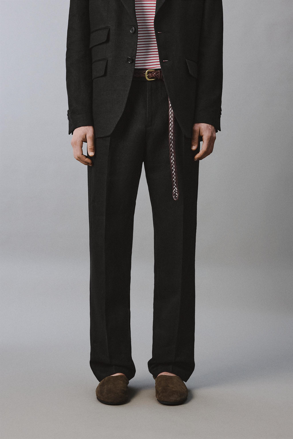 PANTAL?N TRAJE TWILL 100% LINO AARON LEVINE X ZARA / Negro  фото 2
