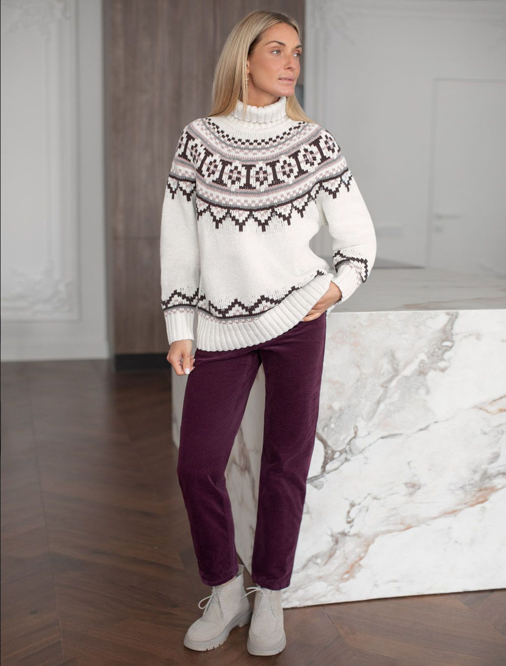 Свитер фактурной вязки из хлопка с акрилом