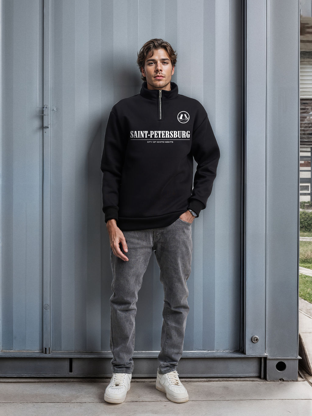 Толстовка мужская с зип-воротником "Saint Petersburg" черный
