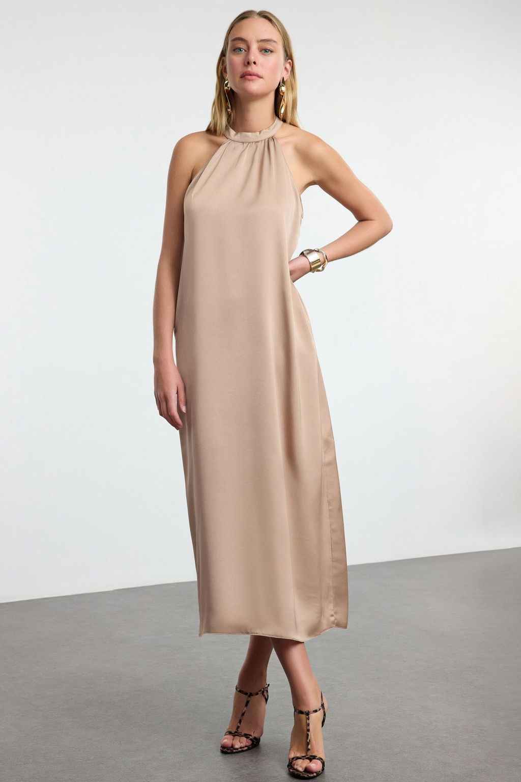 Tas A-Kesim Saten Dokuma Midi Elbise TPRAW25EL00149 - Trendyolmilla фото 2