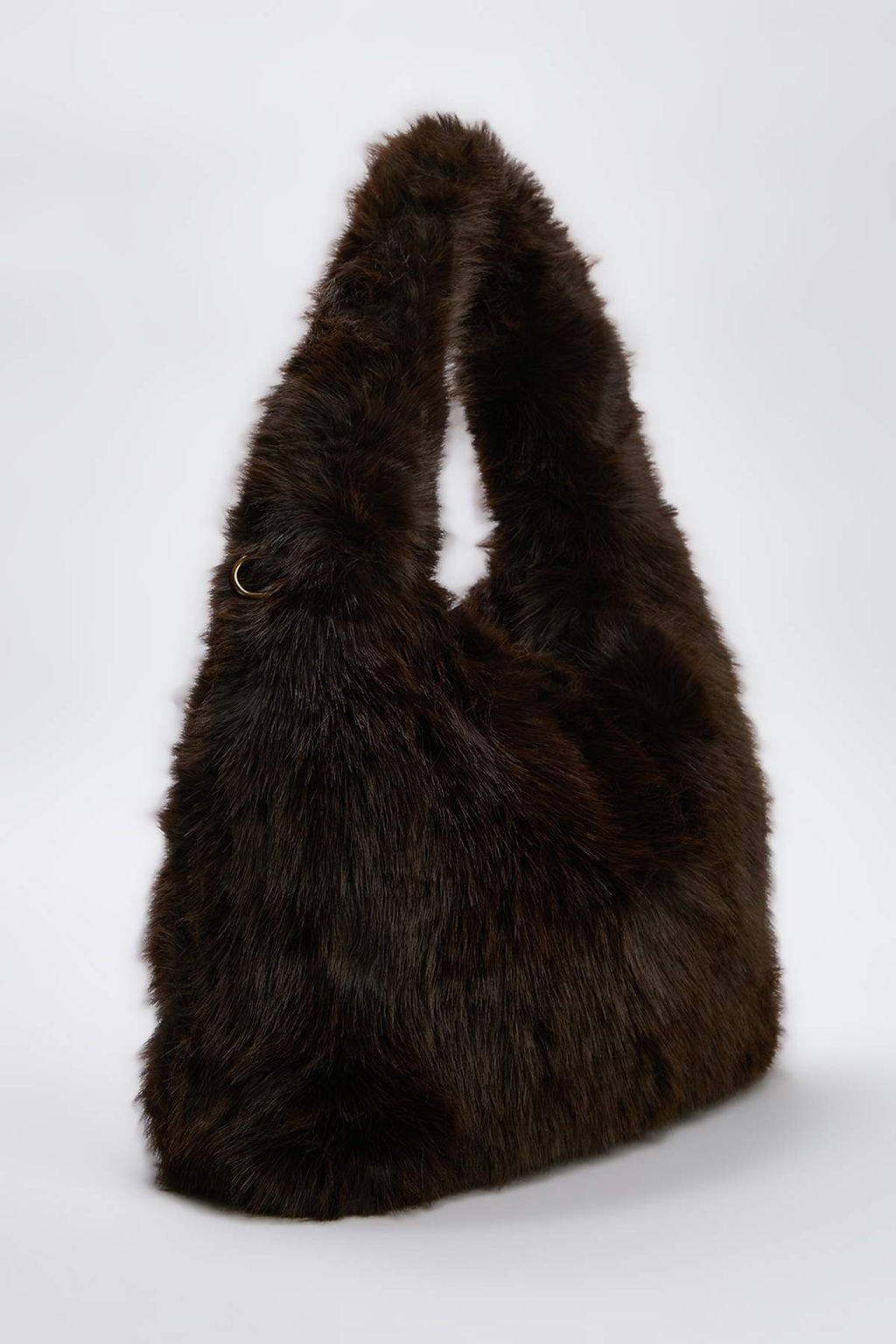 Koyu Kahverengi Metal Halka Detayl? Suni Kurk Kad?n Omuz ve El cantas? TAKAW26OC00085