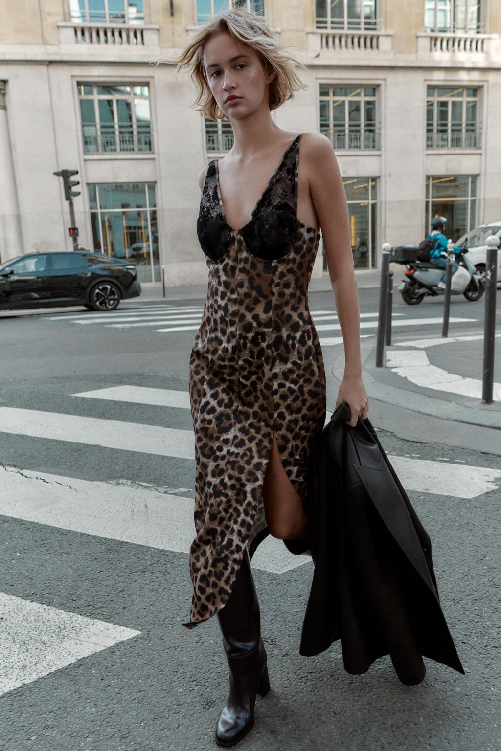ANIMAL PRINT LACE MIDI DRESS