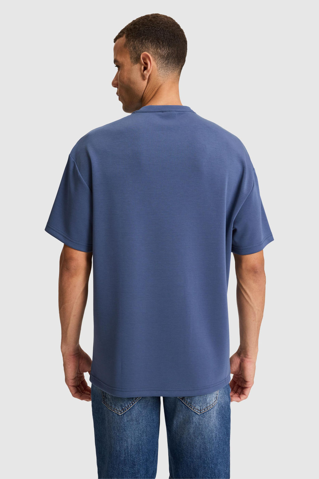 Erkek _ndigo Oversize Bisiklet Yaka Ti__rt