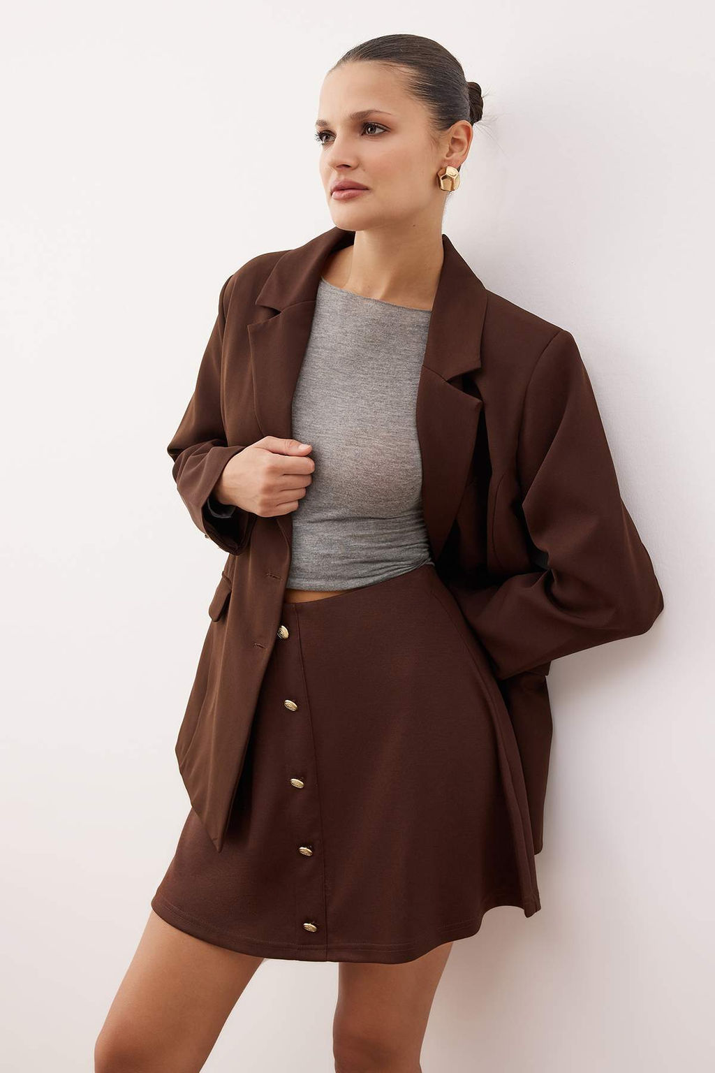 Siyah A line/Can Kesim Dugmeli Orme Mini Etek TWOAW26ET00085 - Trendyolmilla фото 6