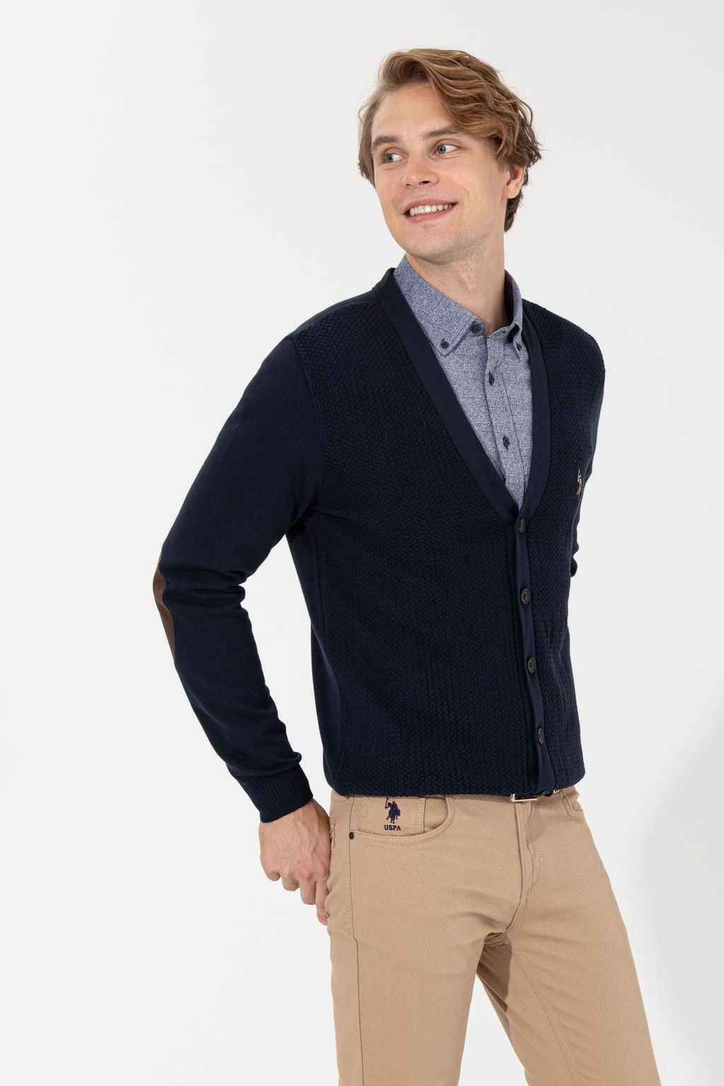 Мужской темно-синий базовый трикотажный кардиган Неожиданная скидка в корзине - U.s. polo assn фото 9