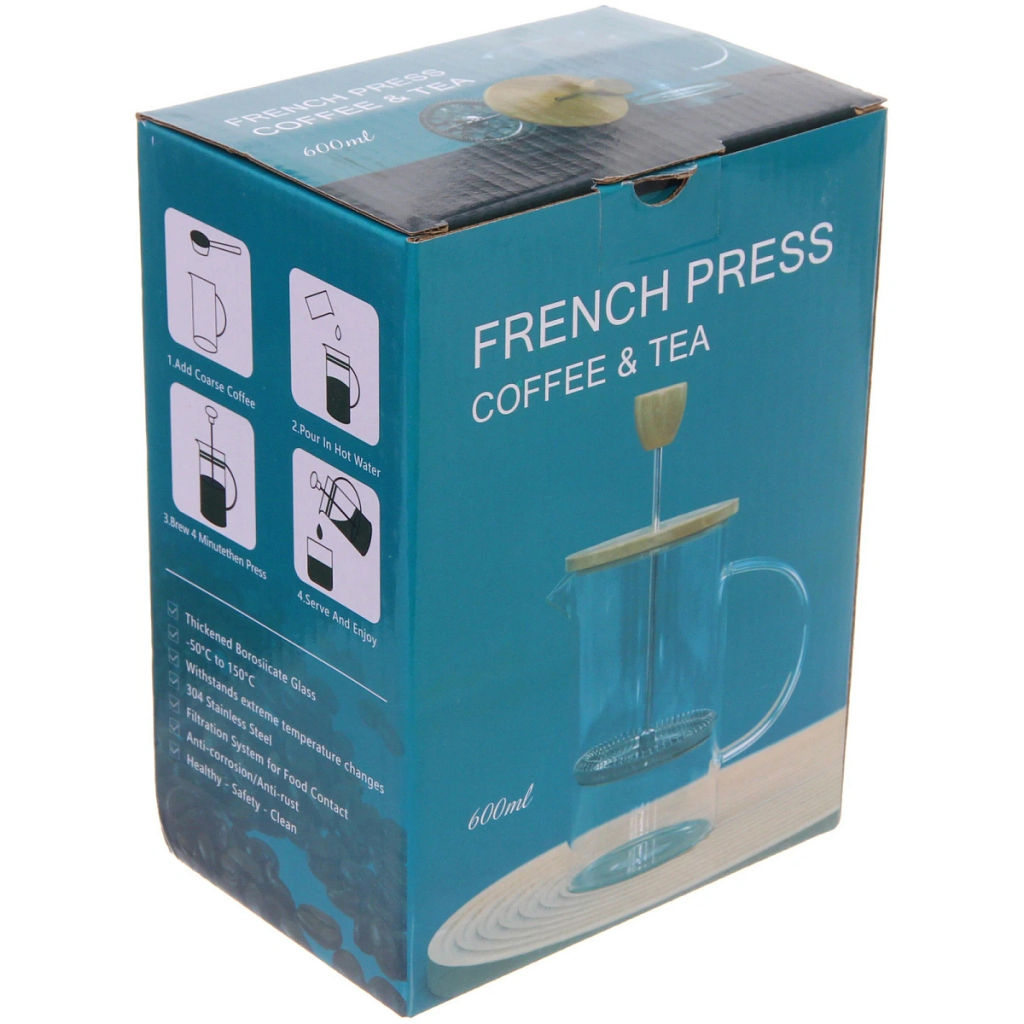 Френч-пресс 600мл "Хай-Тек" с бамбуковой крышкой