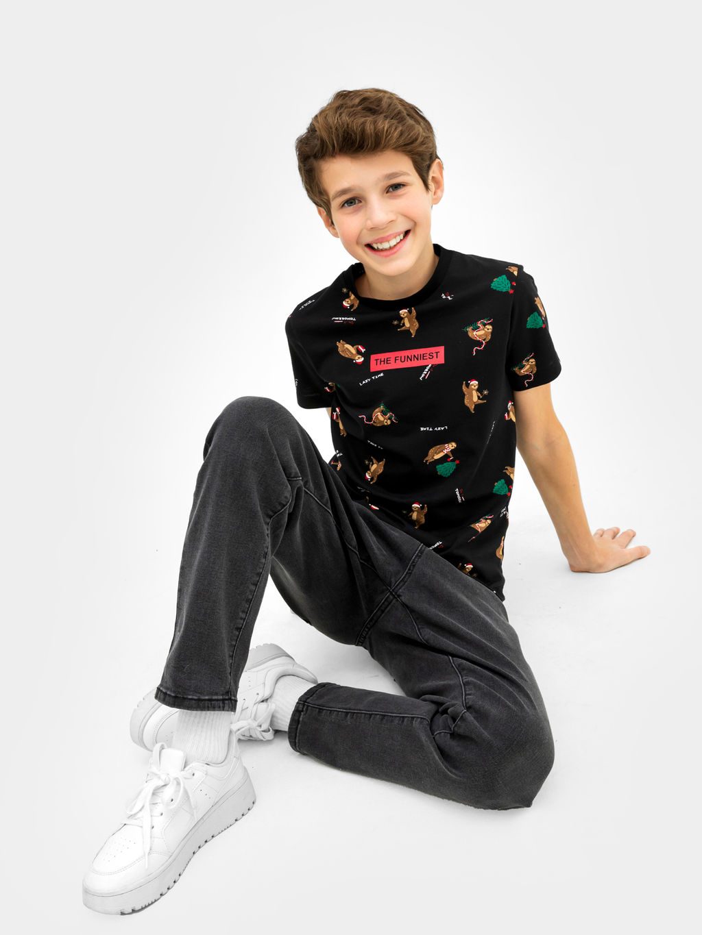 Футболка для мальчиков черная с принтом ленивцы - Mark formelle фото 2