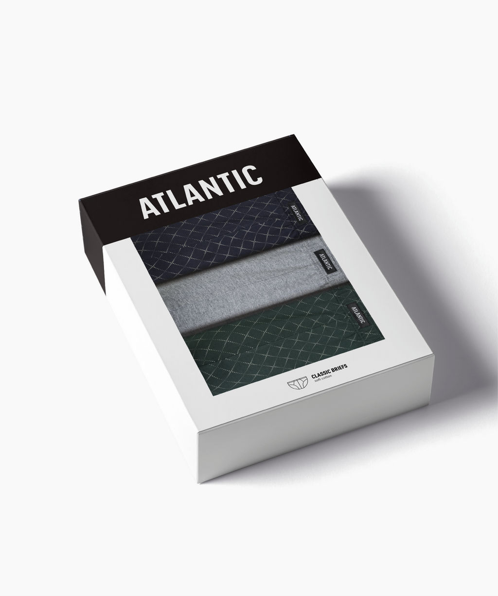 ATLANTIC 3MP-205 Трусы классика Check - набор 3 шт. темно-синий + серый меланж + зеленый  фото 7