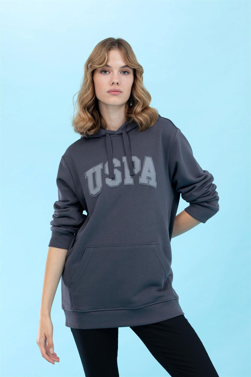 Базовая толстовка с капюшоном антрацитового цвета - U.s. polo assn фото 5