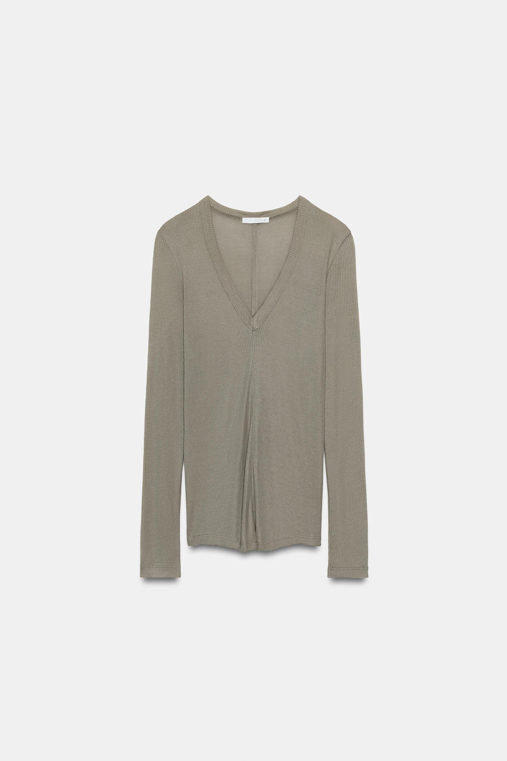 CAMISETA RIB ESCOTE PICO / Khaki claro - Zara фото 5
