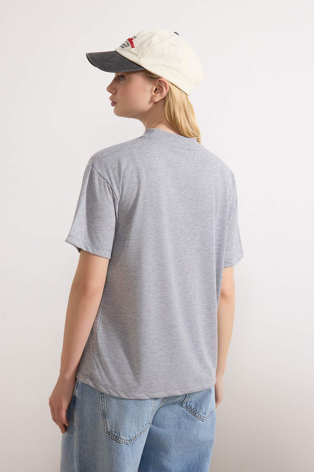 Lacivert-Gri Melanj 2li Paket %100 Pamuk Basic Dik Yaka Orme T-Shirt TWOSS20TS1500