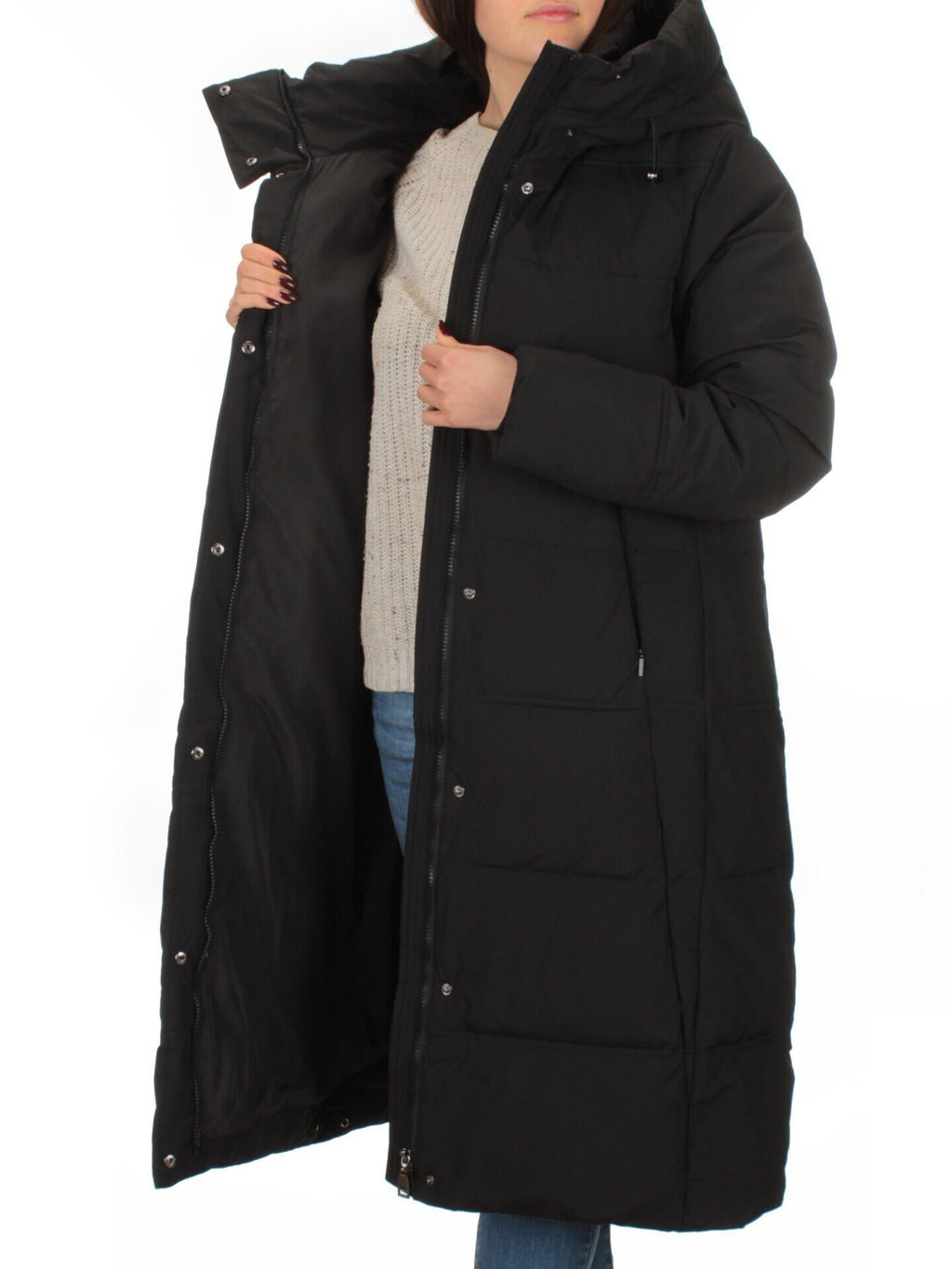 L-71 BLACK Пальто зимнее женское Flance Rose (200 гр. холлофайбер) - Фабричный китай фото 7