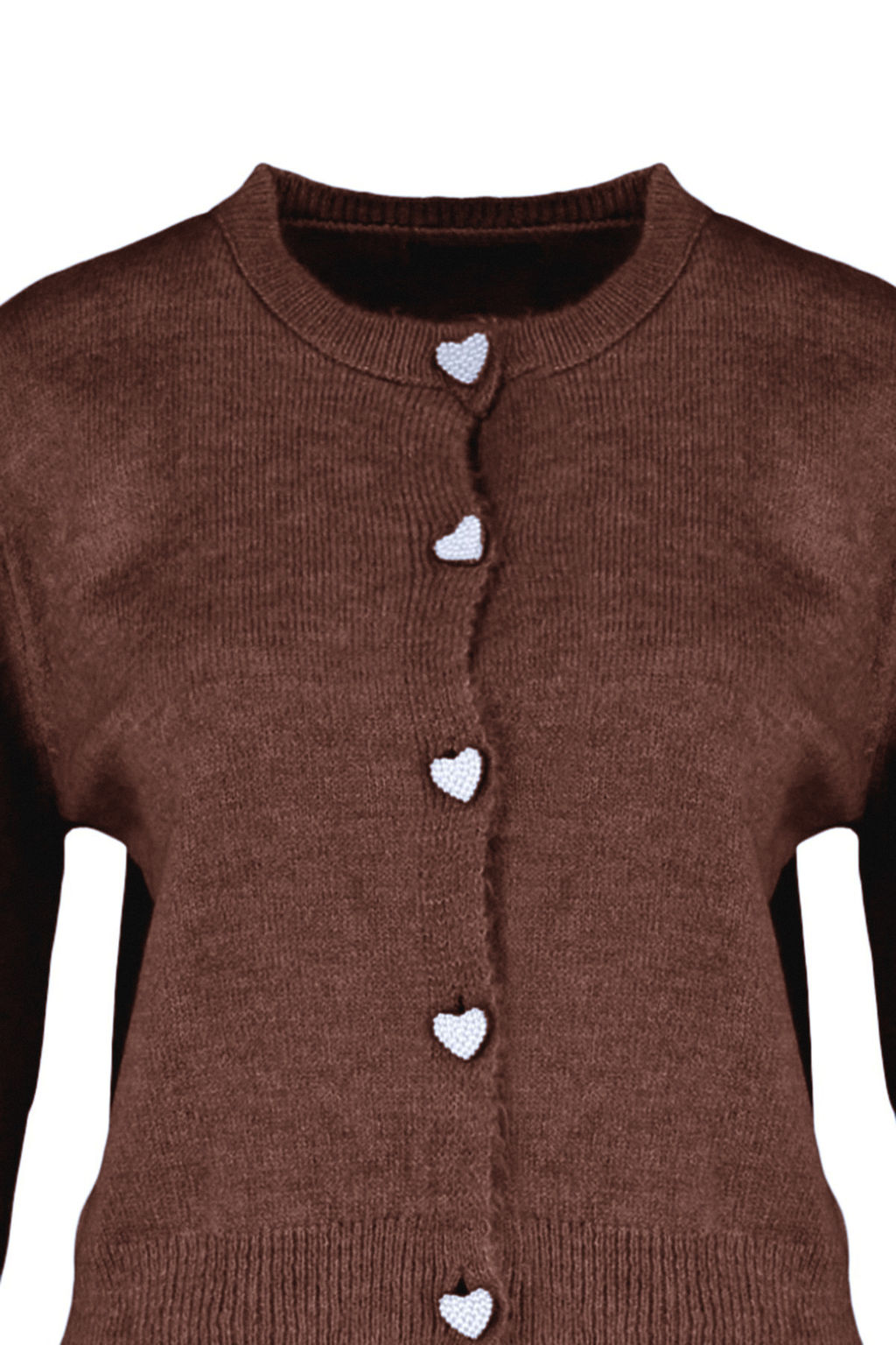 Kahverengi Yumusak Dokulu Mucevher Dugmeli Ceket Gorunumlu Triko H?rka TWOAW22HI0044