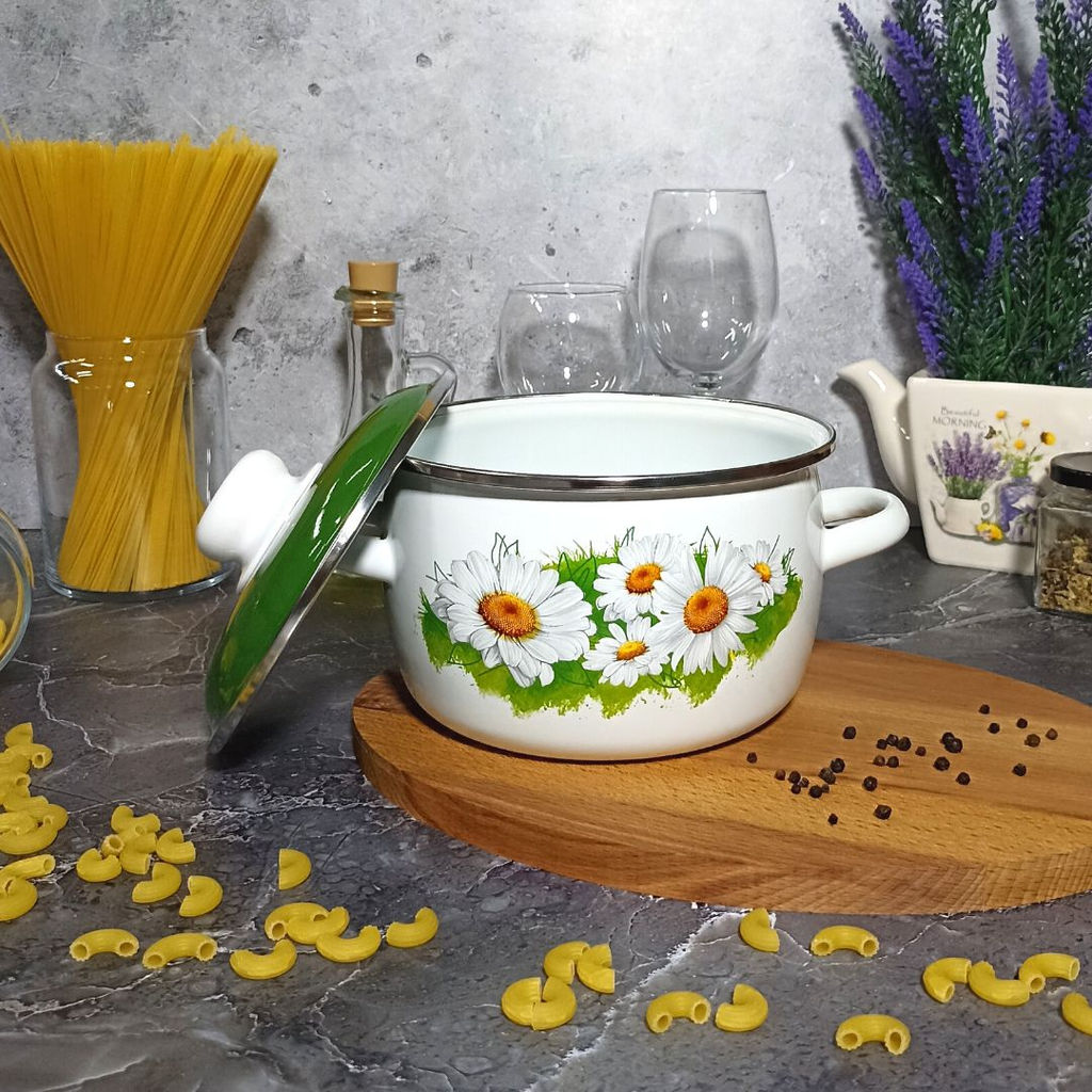 Кастрюля сф. 2 л. белосн. Ромашки лето 6RC161M - Стальэмаль фото 4