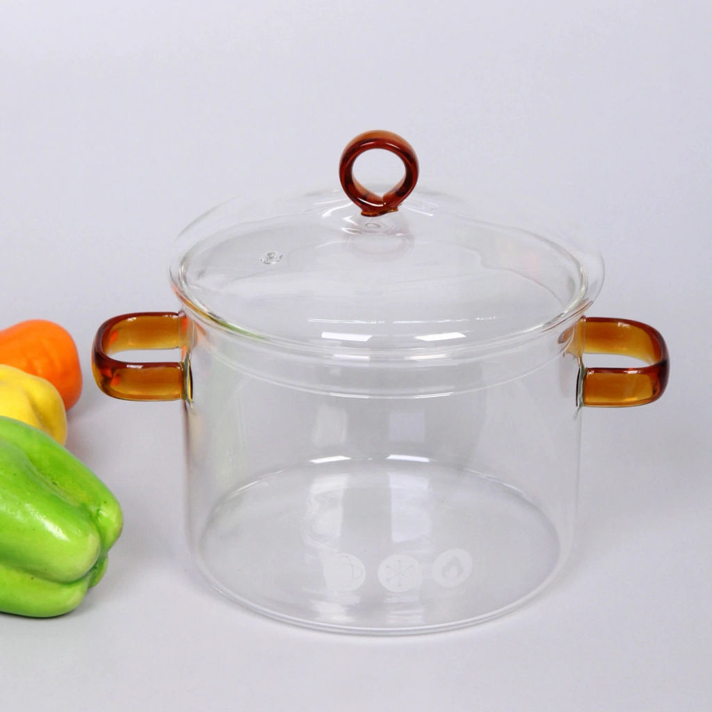 Кастрюля из боросиликатного стекла 1,5л "Хай-Тек" со стеклянными цветными ручками