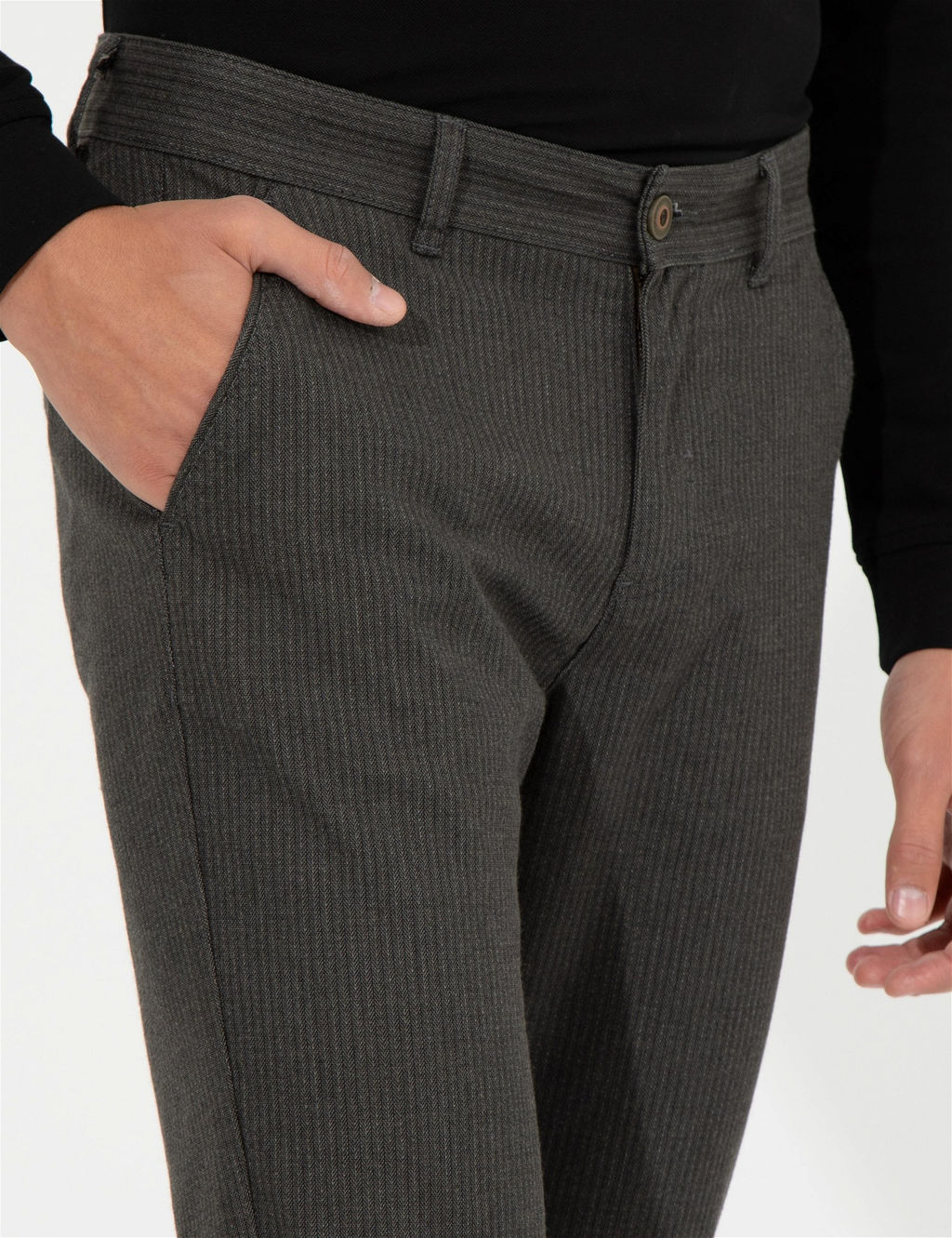 Haki Slim Fit Keten Kar___ml_ Chino Pantolon - Pierre cardin фото 5
