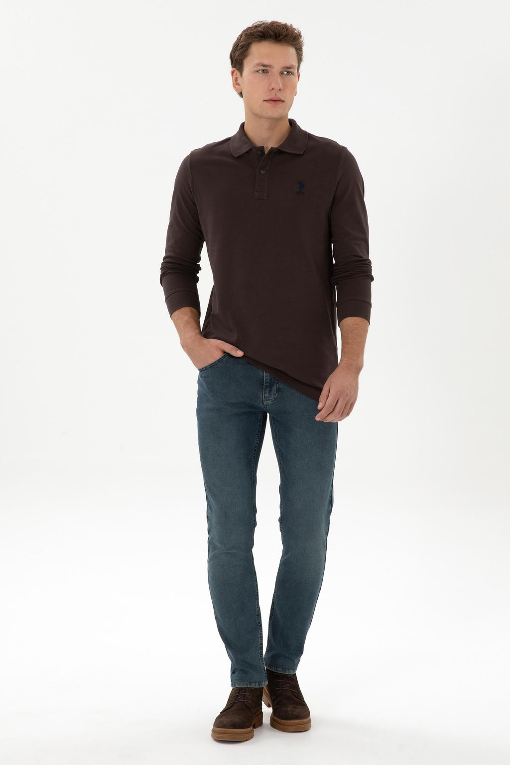 Erkek Koyu Kahverengi Basic Sweatshirt