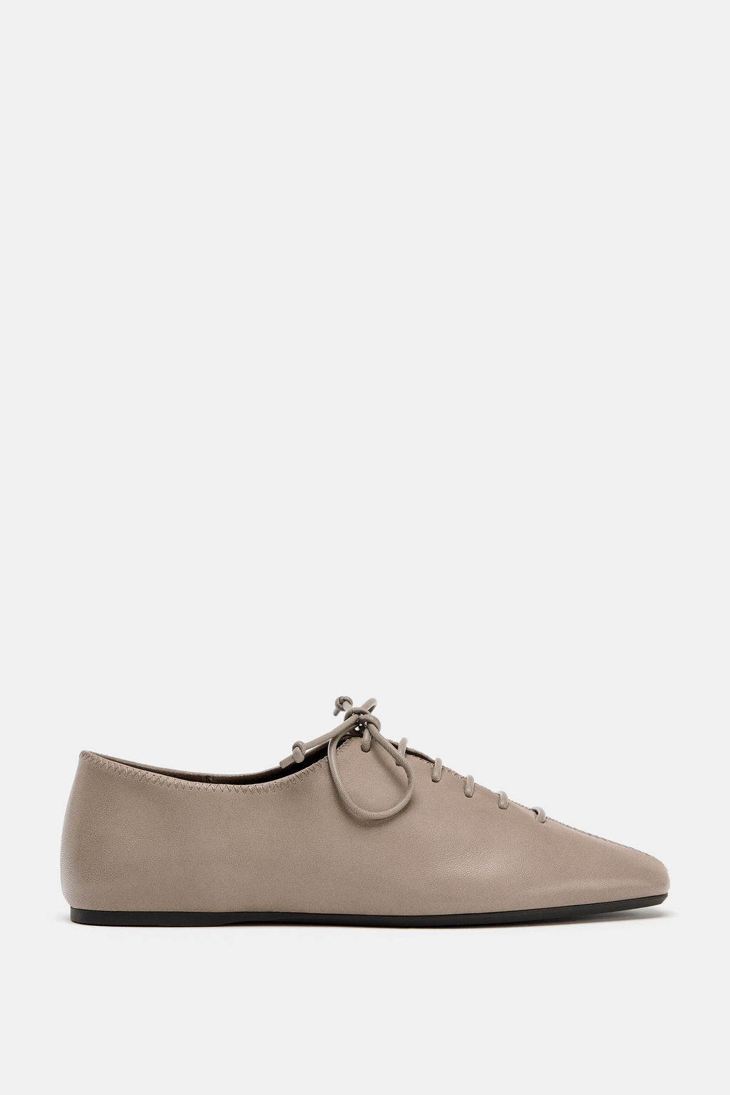 LEATHER LACE-UP FLAT SHOES - Zara фото 3