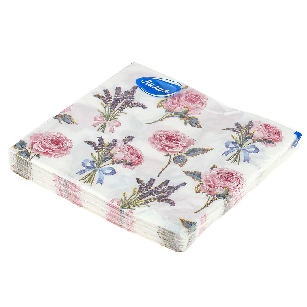 Салфетки бумажные 33х33см Лилия, 2-х слойные, 20 штук в упаковке, Очарование (Россия) - Bouquet фото 3