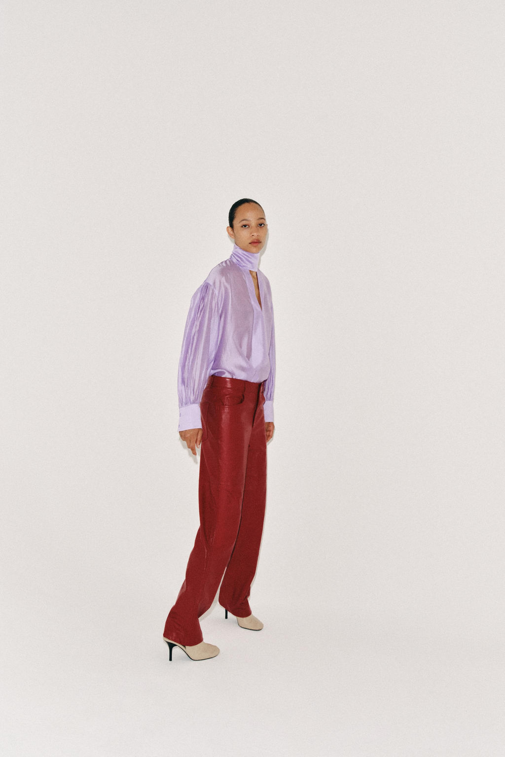CAMISA SATINADA LAZADAS ZW COLLECTION / Morado