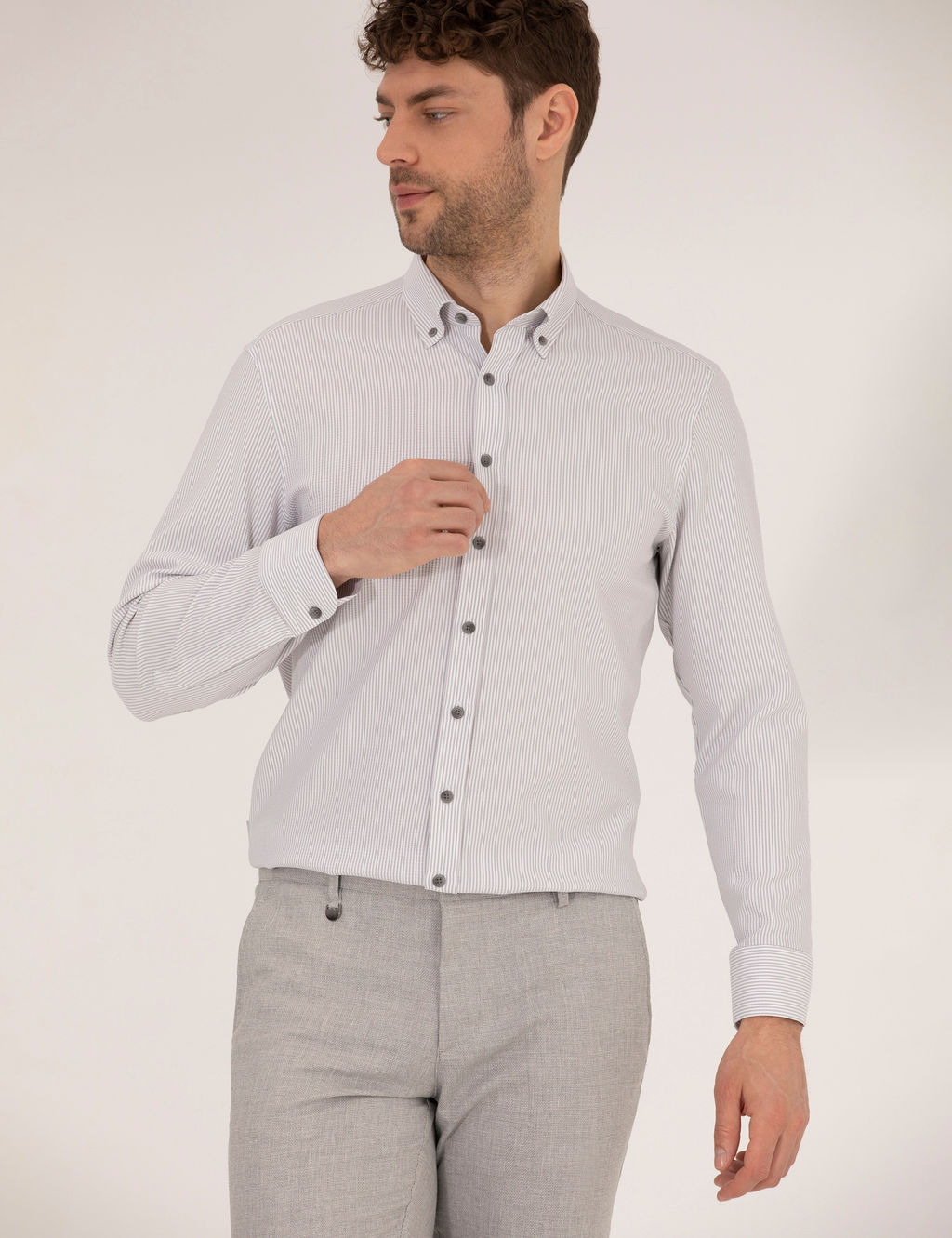 Antrasit Slim Fit Uzun Kollu G_mlek