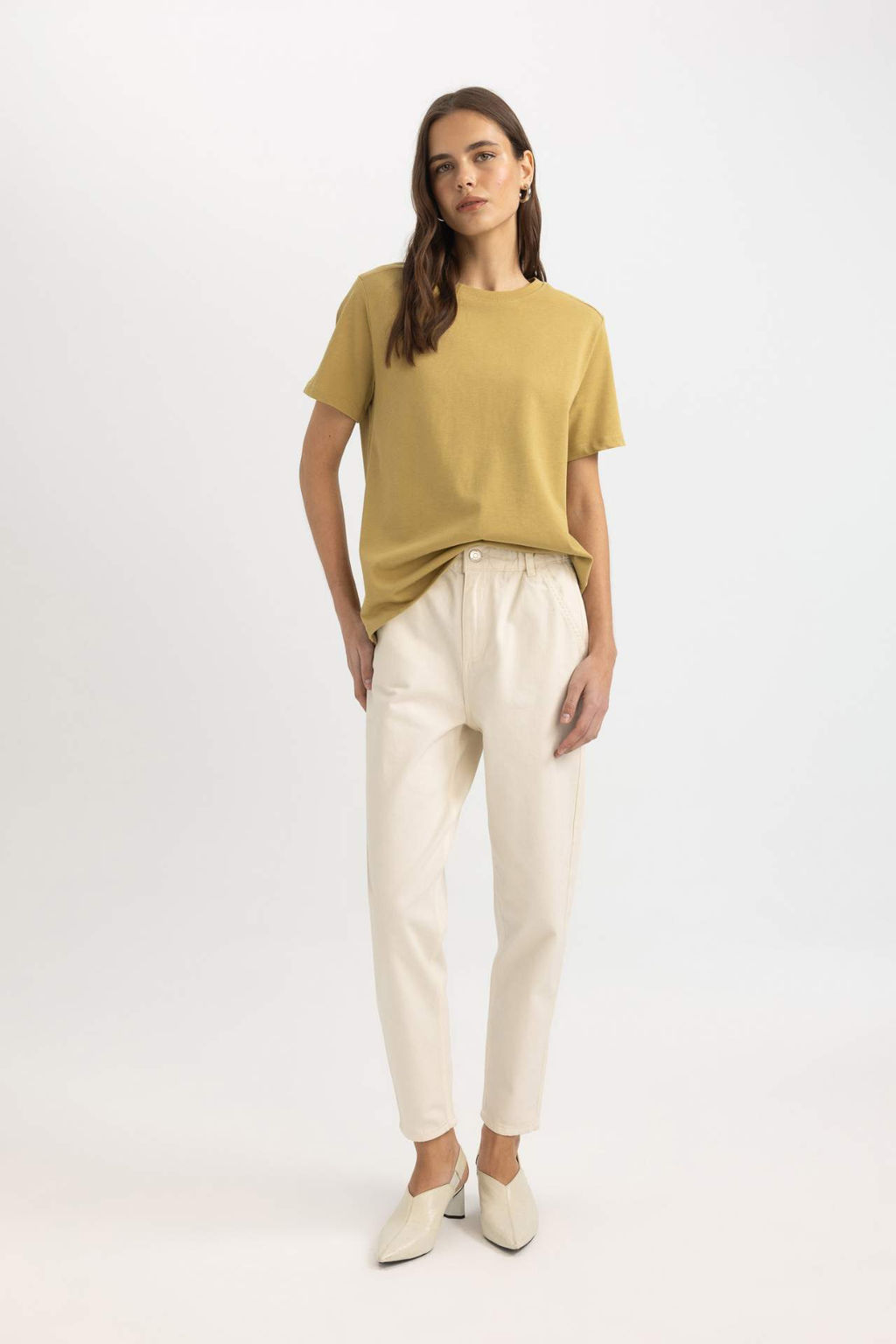 Paperbag Gabardin Pantolon Yuksek Bel Cepli Basic Duz Standart Paca - Defacto фото 11