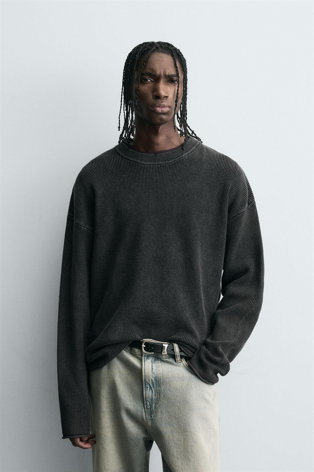 WAFFLE-KNIT TEXTURED SWEATER