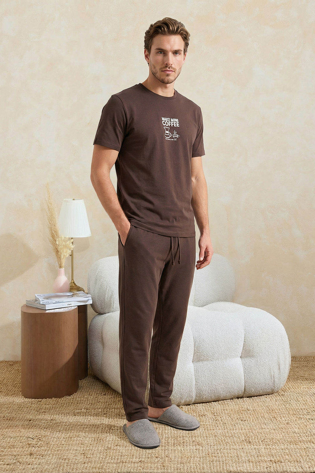 Kahverengi Regular Slogan Homewear Pijama Tak?m? TMNSS26PT00002