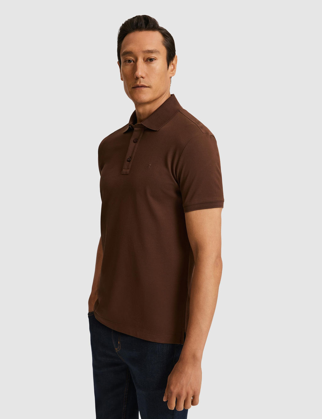 Kahverengi Slim Fit Saf Pamuk Polo Yaka Basic T-shirt