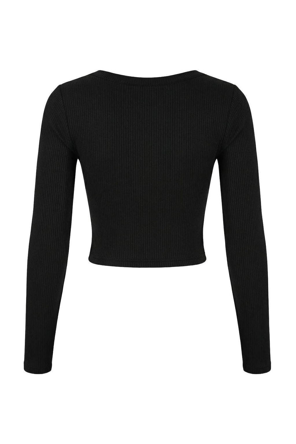 Siyah Fitted/Vucuda Oturan V Yaka C?tc?tl? Crop Premium Yumusak Orme Bluz TWOSS26BZ00056