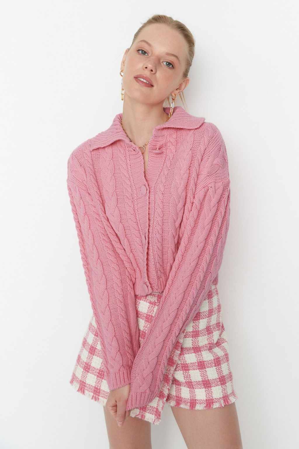 Pembe Crop Polo Yaka Triko H?rka TWOAW22HI0448