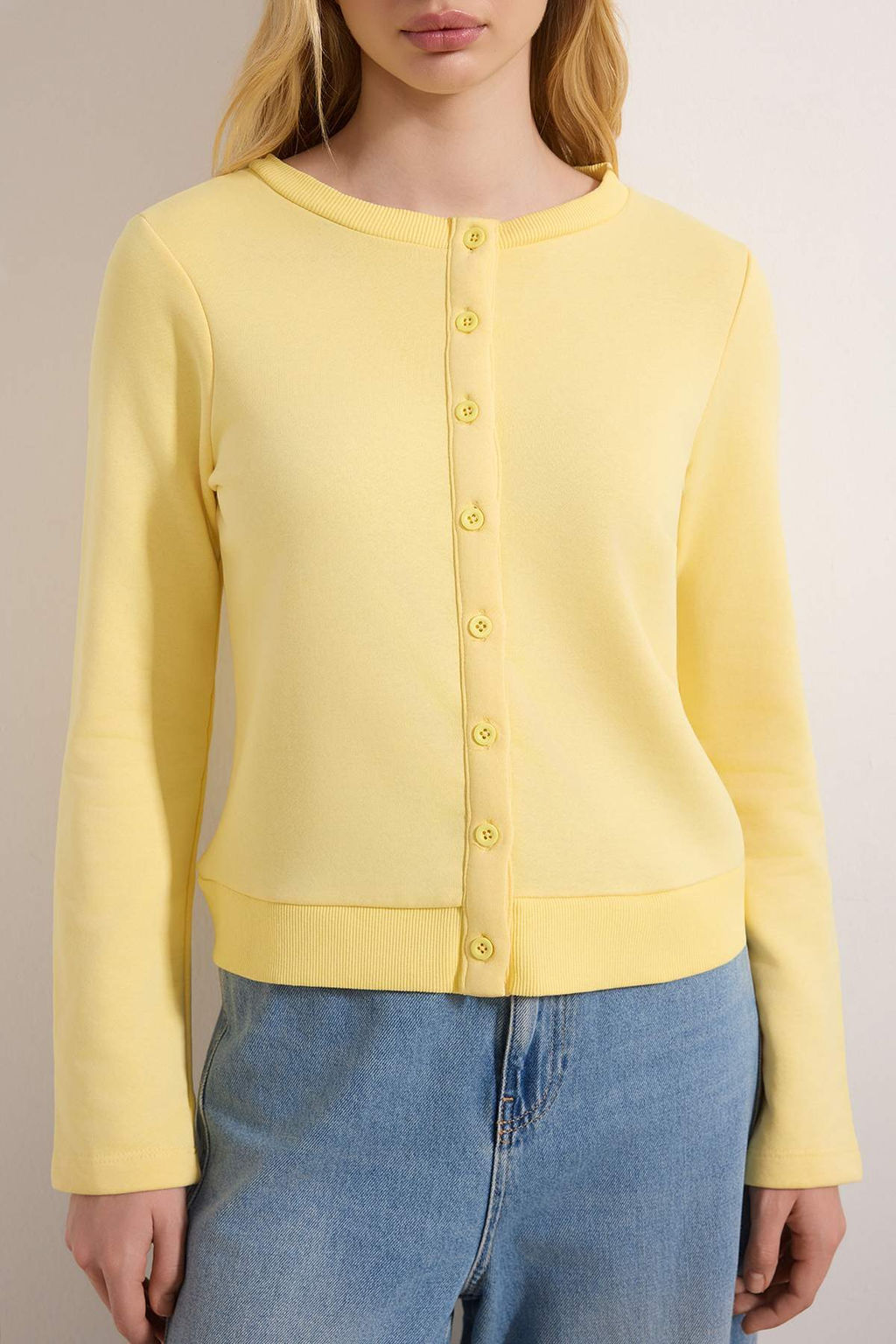 Teen Ac?k Sar? Dugmeli Regular/Normal Kal?p Orme Sweatshirt TWOAW26SW00162