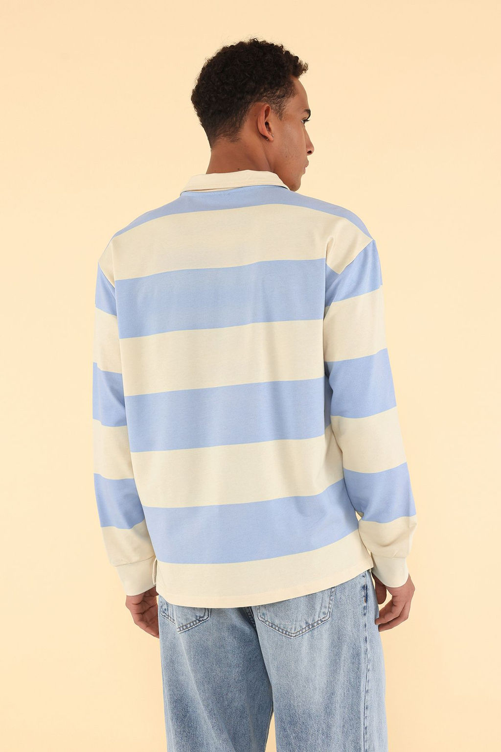 TRENDYOL MAN Mavi Unisex Oversize/Genis Kesim Cizgili Polo Yaka Sweatshirt TMNSS25SW00001 - Trendyolmilla фото 5