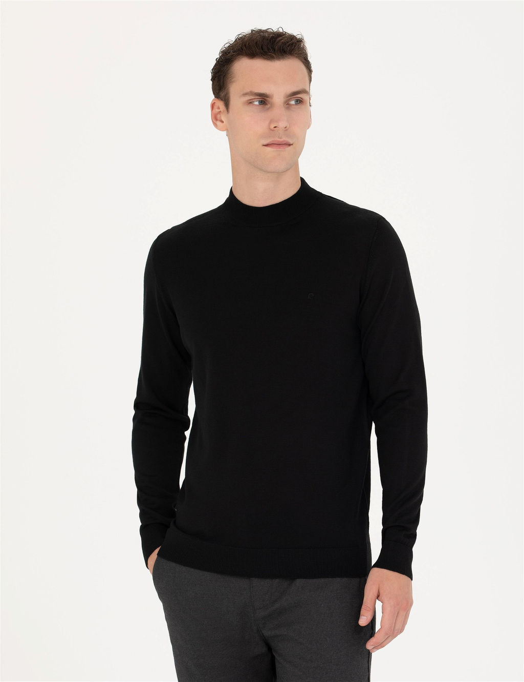 Siyah Regular Fit Bato Yaka Y_n Kar___ml_ Basic Triko Kazak