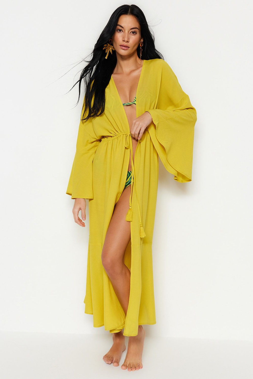 Yag Yesil Maxi Dokuma Buzgulu Plaj Kimono&Kaftan TBESS23KM00105 - Trendyolmilla фото 3