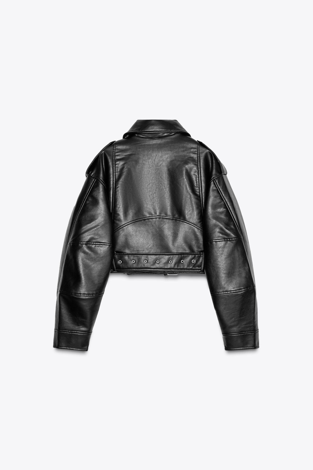 LEATHER EFFECT CROPPED BIKER JACKET