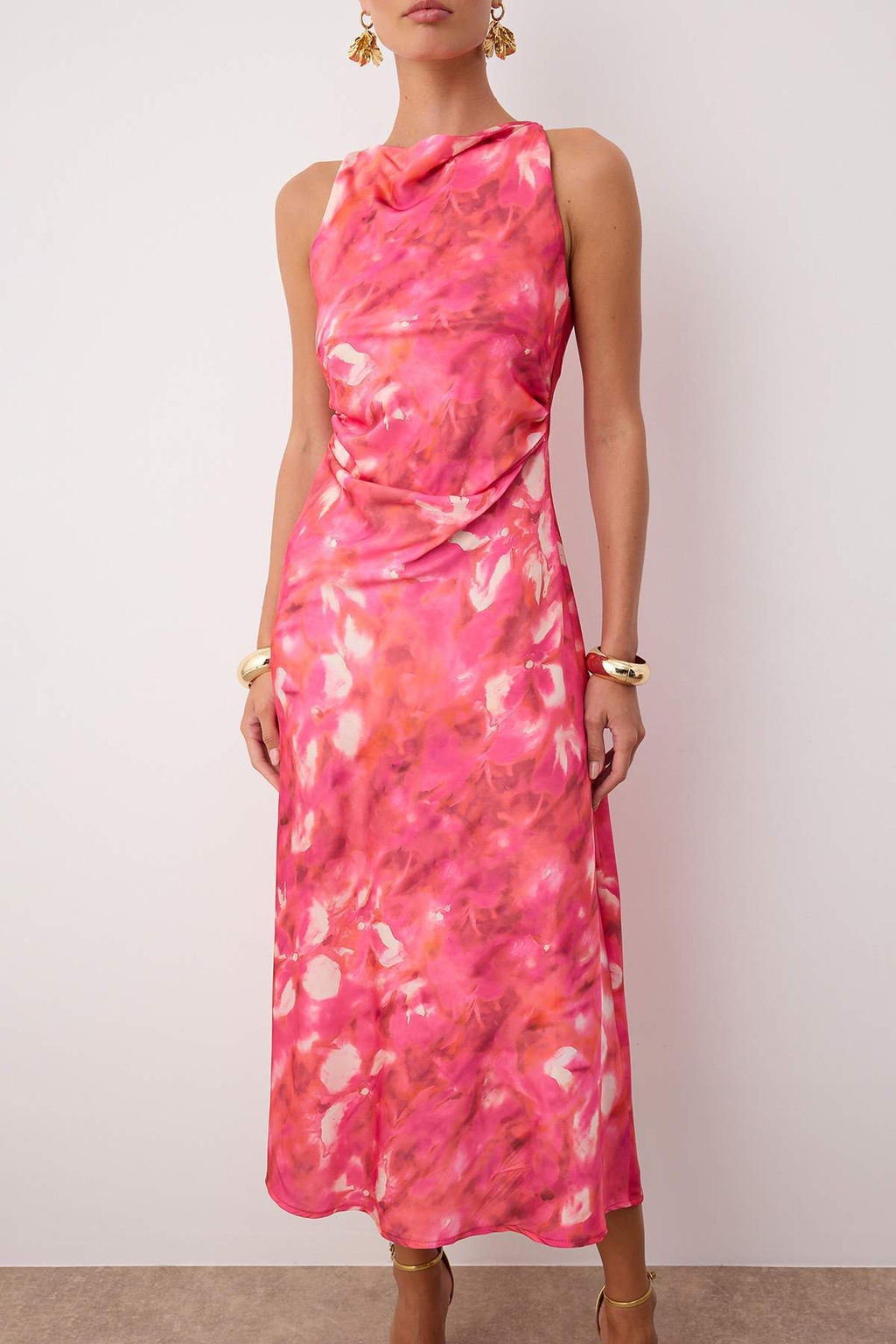 Pembe-Cok Renkli Soyut Saten Midi Astars?z Elbise TPRSS25EL00330 - Trendyolmilla фото 3