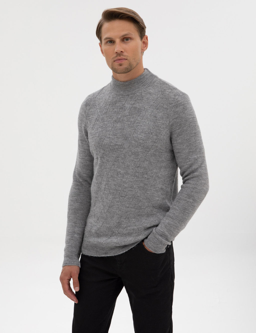 A__k Gri Melanj Slim Fit Yar_m Bal_k__ Yaka Triko Kazak - Pierre cardin фото 3