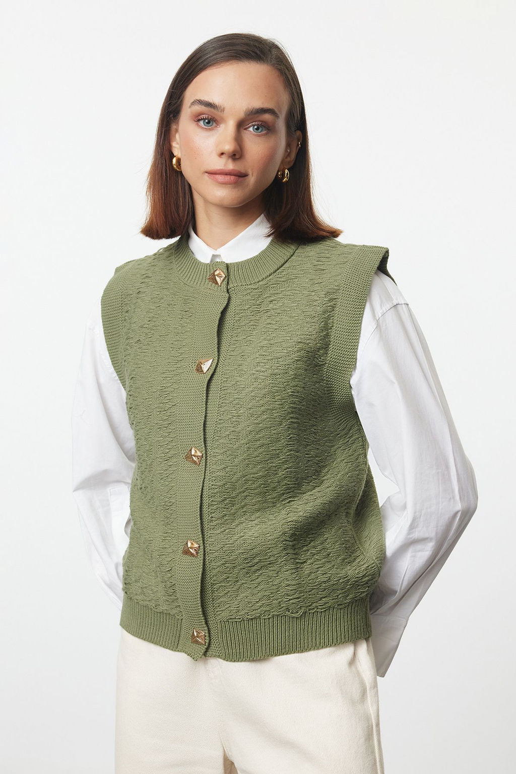 Mint Bisiklet Yaka Fitted Yelek TWOAW25YE00028