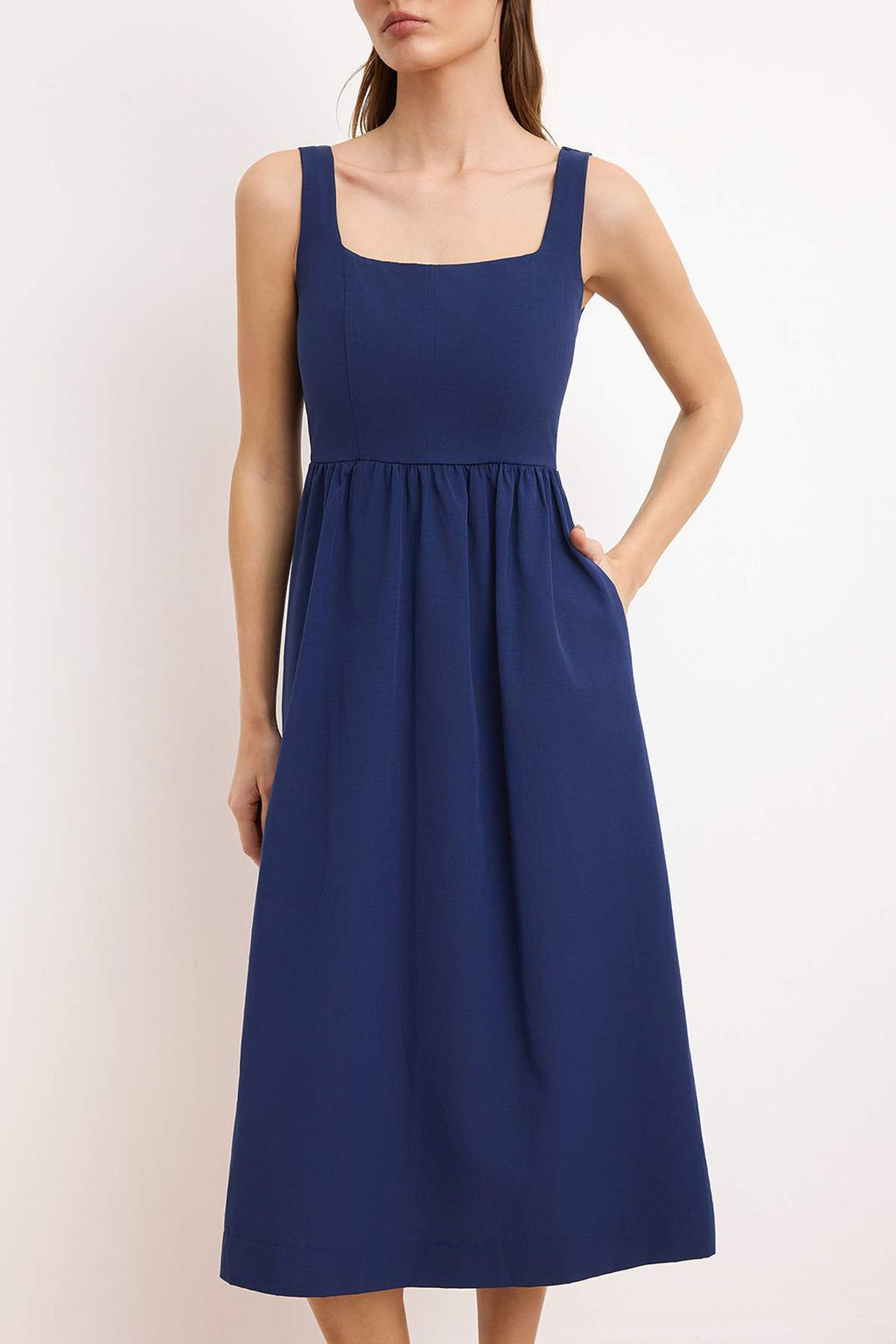 Indigo Belden Ac?lan Midi Korse Dikis Detayl? Dokuma Elbise TWOSS24EL00038