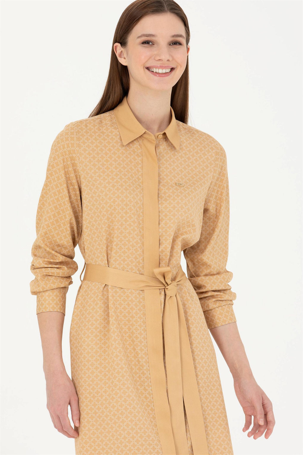 Женское тканое платье песочного цвета - U.s. polo assn фото 3