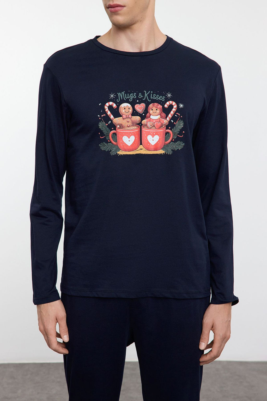 TRENDYOL MAN Lacivert Bask?l? Orme Couple/Cift Pijama Tak?m? TMNAW25PT00046 - Trendyolmilla фото 4