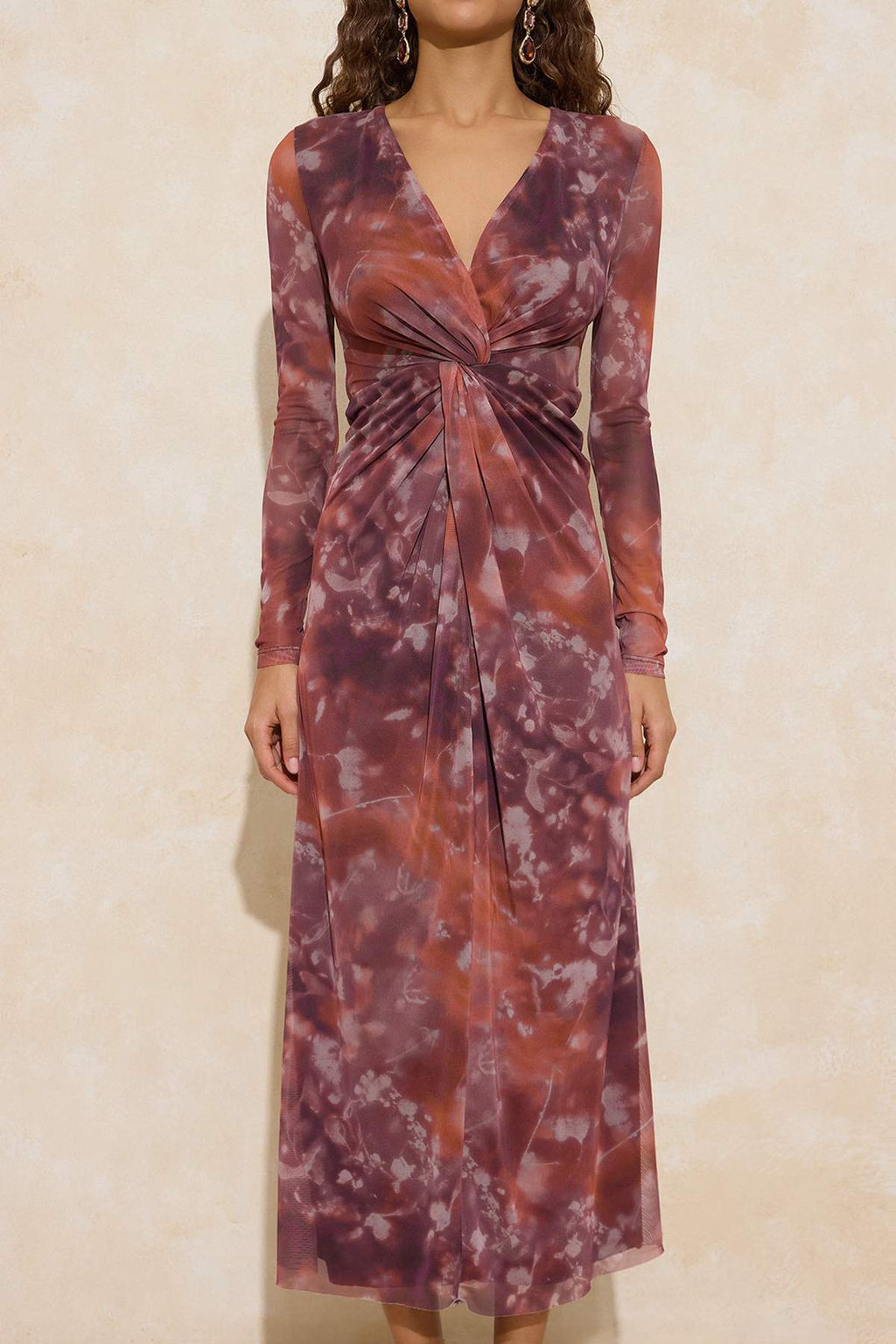 Cok Renkli Soyut Cicek Desenli Astarl? Tul Maxi Elbise TPRSS26EL00017