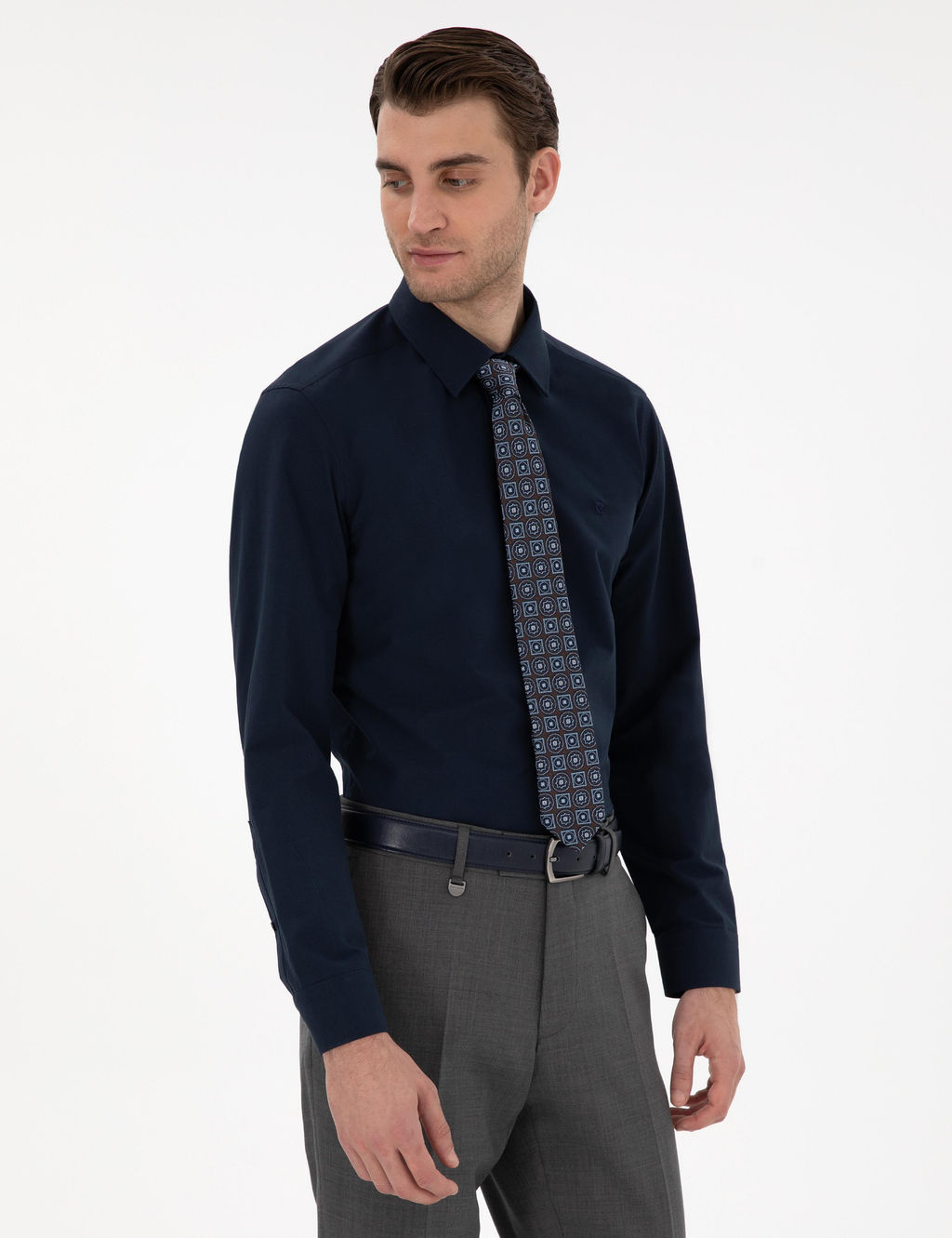Lacivert Slim Fit Uzun Kollu Basic G_mlek