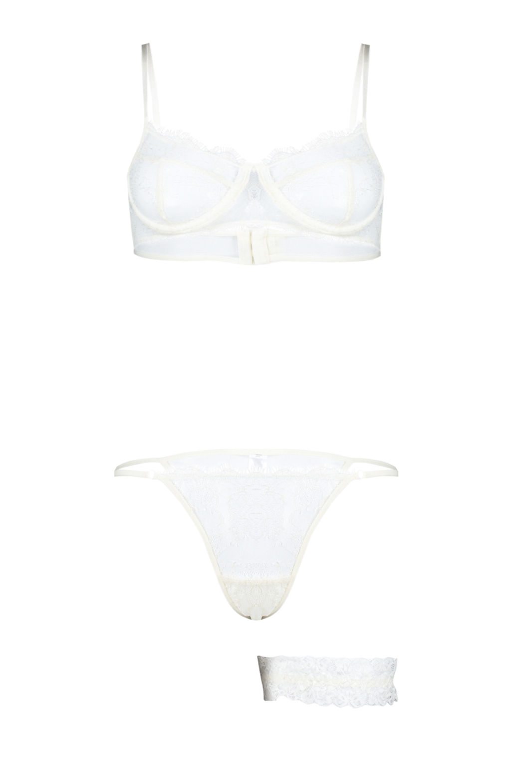 TRENDYOLMILLA Bride Beyaz Dantelli Bacak Bantl? Ip Ask?l? Kaps?z Orme Ic Camas?r? Tak?m? THMSS24CC00023  фото 8