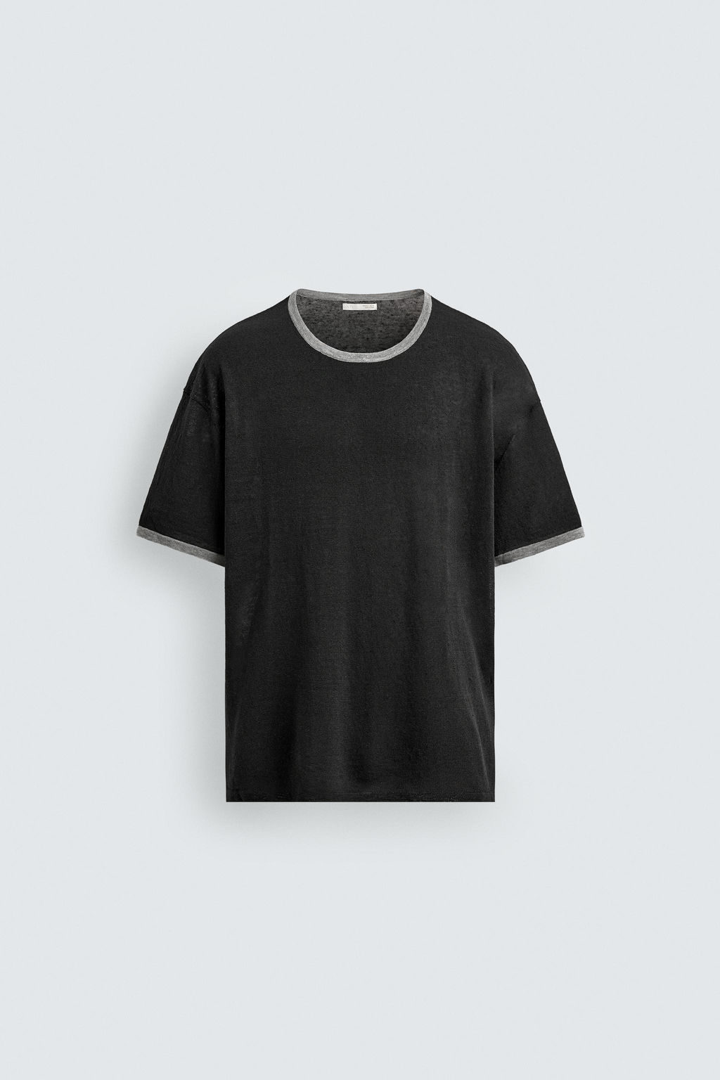 CAMISETA PUNTO MEZCLA LINO CONTRASTE / Negro