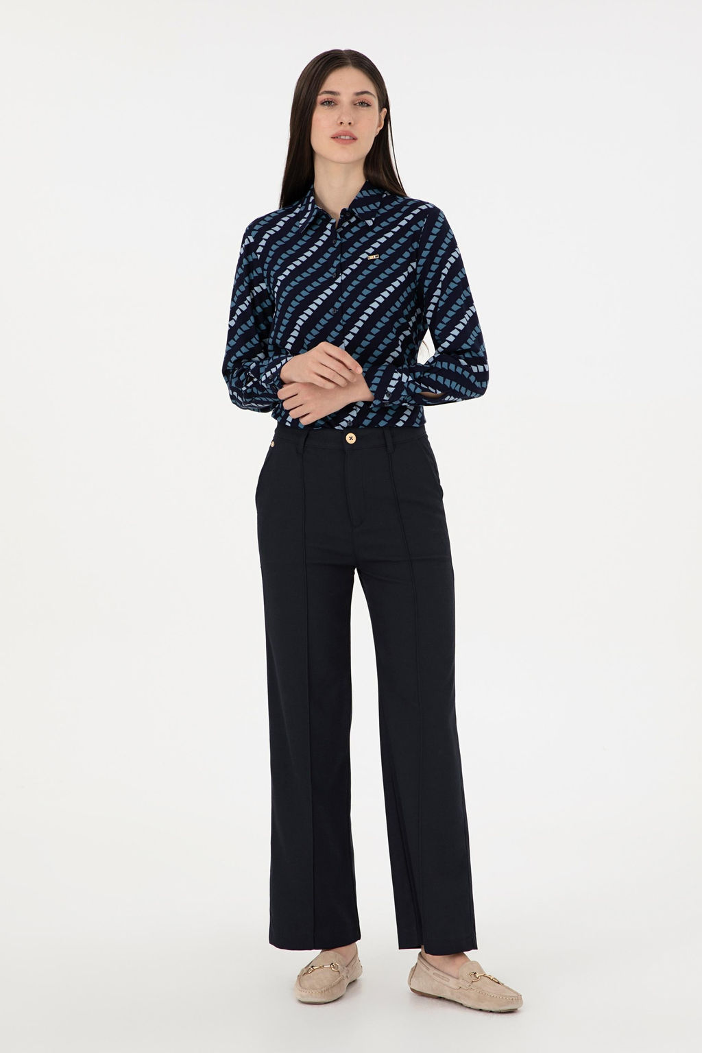 Kad_n Lacivert Straight Fit Kanvas Pantolon