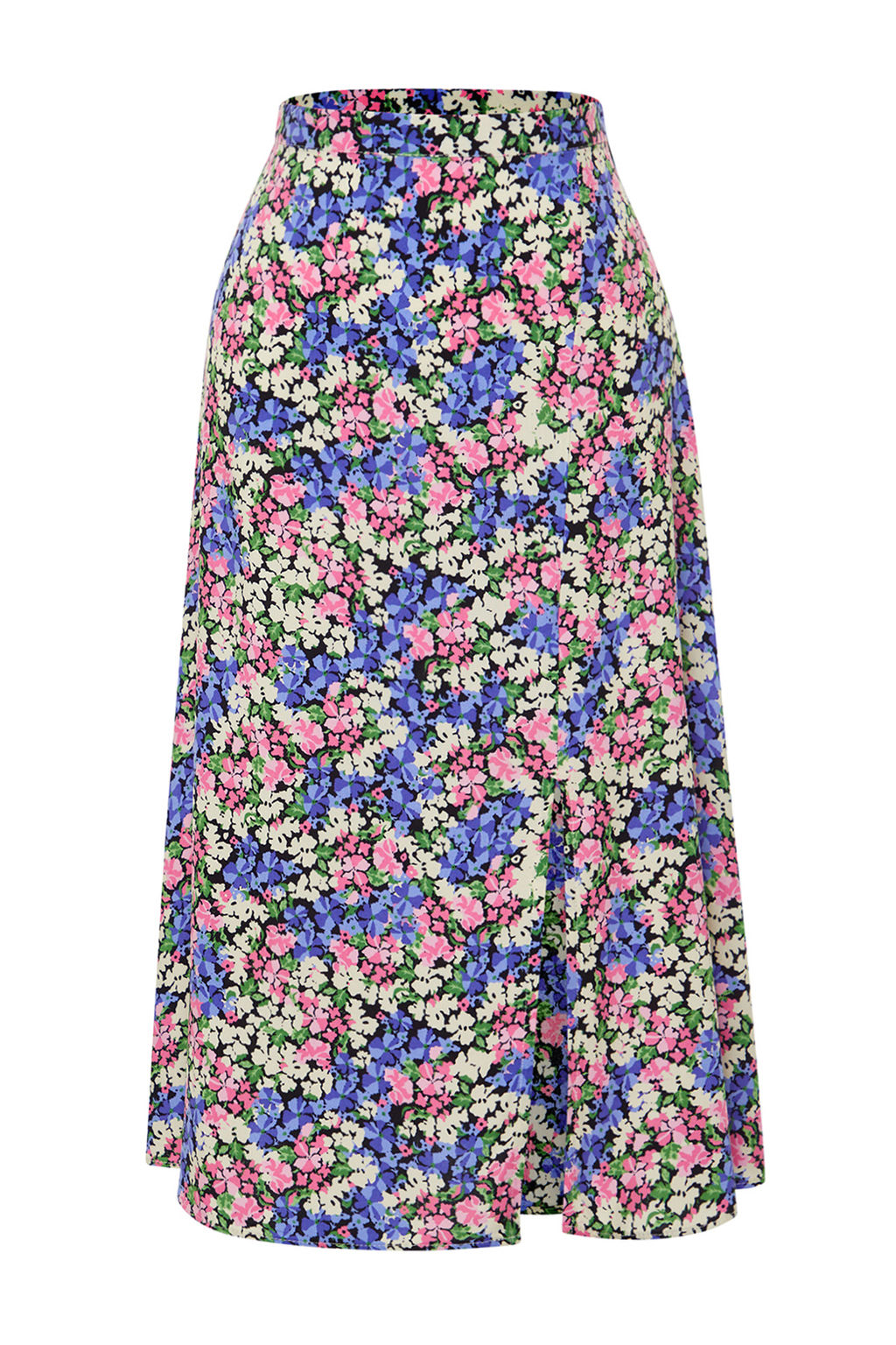 Ac?k Mavi Y?rtmac Detayl? Viskon Kumasl? Cicek Desenli Midi Dokuma Etek TWOSS20ET0230