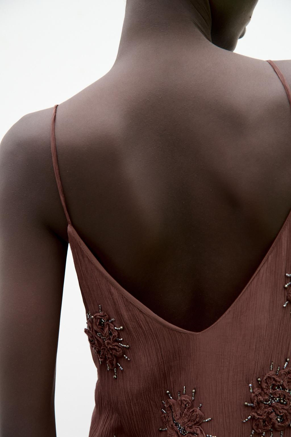 BEADED SLIP DRESS WITH EMBROIDERY - Zara фото 6